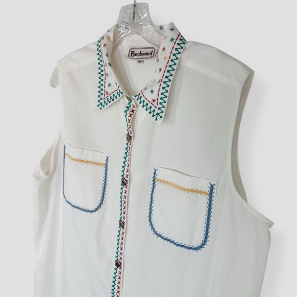 VTG Bechamel White Embroidered Button Up Vest with Silver Heart Buttons Size XL - Picture 4 of 8